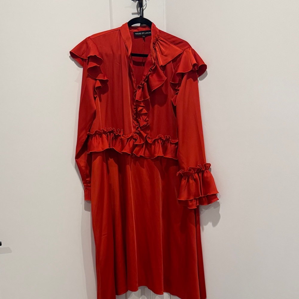 House of Lancry Long Sleeve Red Ruffle Dress
